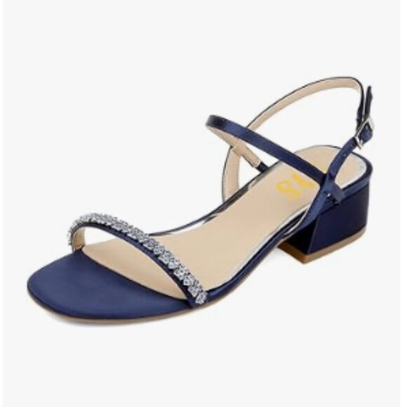 FYS Women's Cute Open Toe Flat Sandals Sparkly Rhinestone Strappy Low Heels Blue - Picture 1 of 7